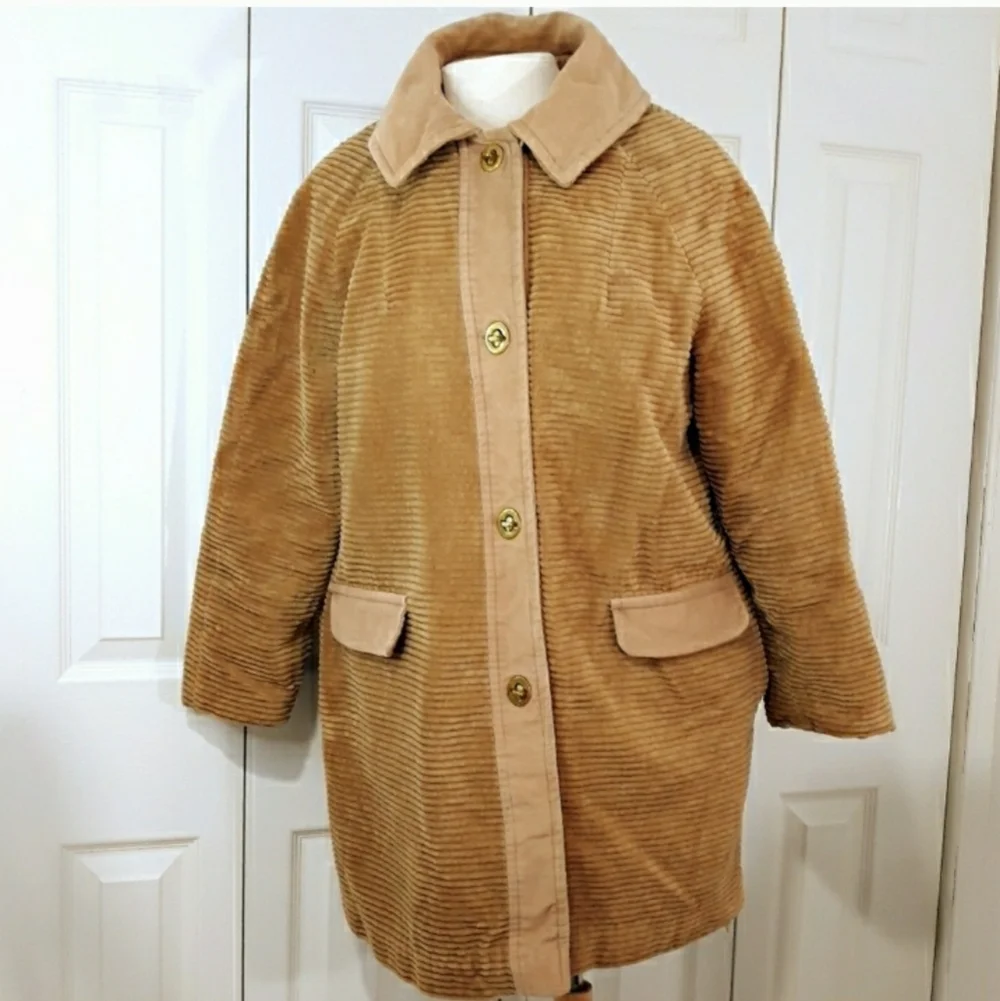 Vintage Amco Tan Wide Whale Corduroy Coat With Sherpa Lined Warm Size M/L - Picture 2 of 13